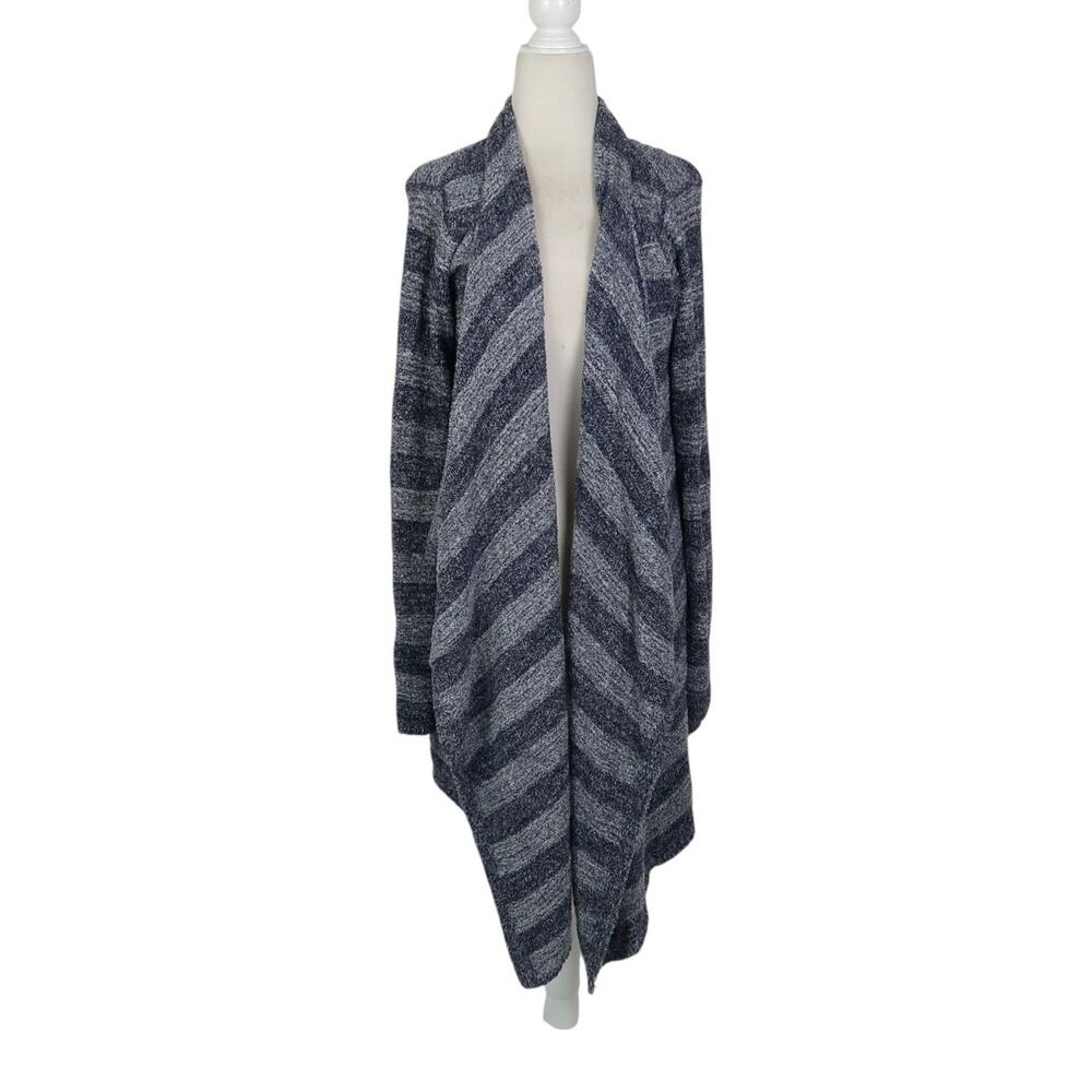 Barefoot Dreams Bamboo Chic Lite Navy Blue Stripe Cardigan Sweater L
